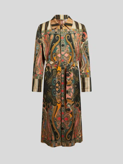 Etro , Floral Paisley Overcoat With Stripes, Man, Black, Size Xl