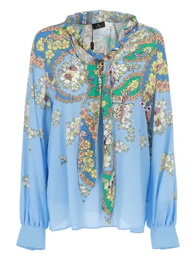 Etro Floral-paisley-pattern Tie-neck Top In Multi