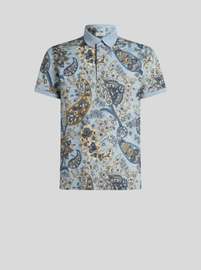 Etro Floral Paisley Print Polo Shirt In Light Blue