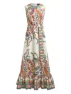 Etro Long Cotton Dress With Placed Floral Paisley Print In Multi