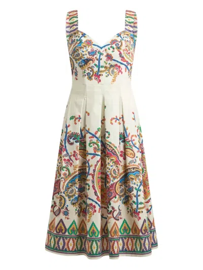 Etro Floral Paisley-print Cotton Midi Dress In Multi
