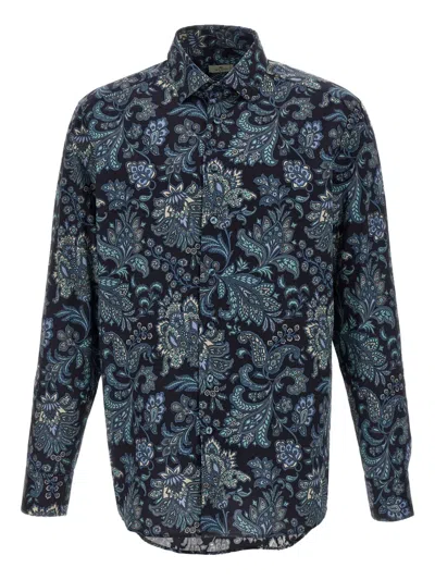 Etro Men Floral Paisley Cotton Shirt In Blue