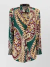 Etro Floral Paisley Print Long Sleeve Silk Top In Green