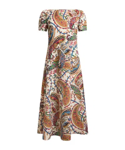 Etro Floral Paisley Print Motif Stretch Cady Midi Dress In Multi