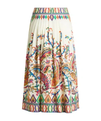 Etro Floral Paisley-print Pleated Midi Skirt In Brown