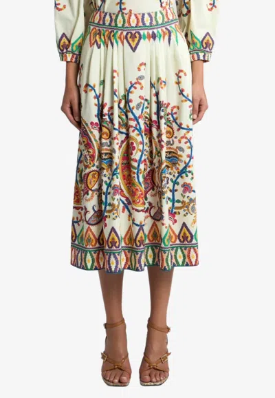 Etro Floral Paisley Print Poplin Midi Skirt In Multi