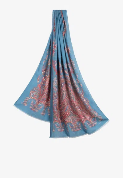 Etro Floral Paisley Print Rectangular Scarf In Blue
