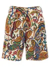 Etro White Floral Paisley-pattern Stretch Cotton Shorts In Black