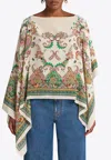 Etro Ivory Silk Poncho With Contrasting Paisley Print