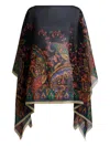 Etro Floral Paisley-print Silk Poncho In Black