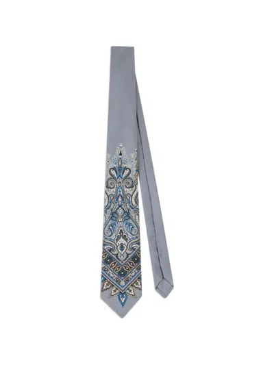 Etro Floral Paisley Print Tie In Metallic
