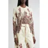 Etro Silk And Cashmere Cardigan With Placed Print In Brown