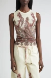 Etro , Silk And Cashmere Top With Placed Print, Woman, Multicolour, Size 44 In White