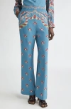 Etro Largo Floral Paisley Silk Straight-leg Pants In Multi