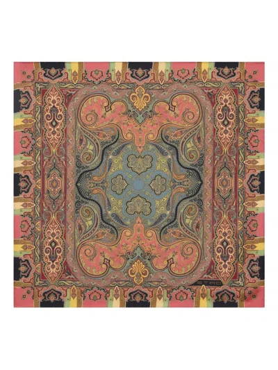 Etro Floral Paisley Silk Pocket Square In Brown