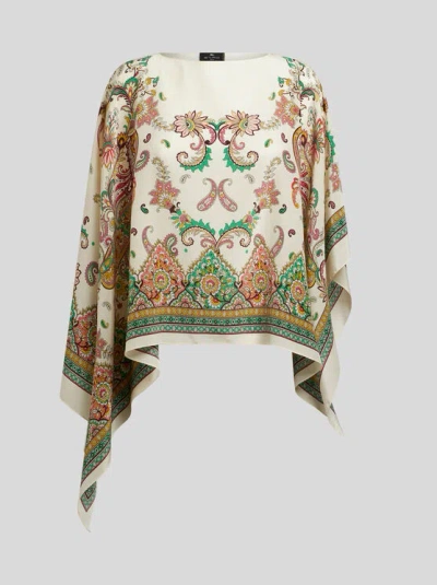 Etro Floral Paisley Silk Poncho In Multi