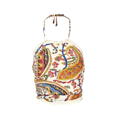 Etro Women Silk Top With American Neckline And Floral Paisley Pattern In Multi