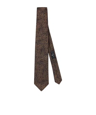 Etro Floral Paisley Silk Tie In Brown