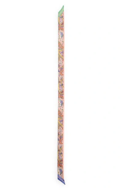 Etro Floral Paisley Skinny Silk Scarf In Pink 11
