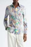Etro Floral Paisley Stretch Poplin Button-up Shirt In Stampa Blue