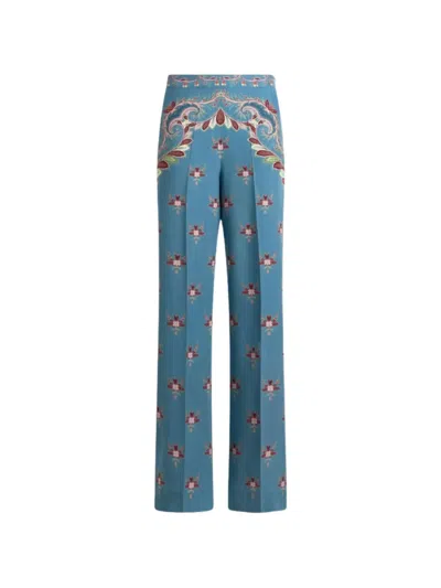 Etro Floral Paisley Trousers In Blue