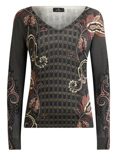 Etro Floral Paisley V-neck Top In Brown