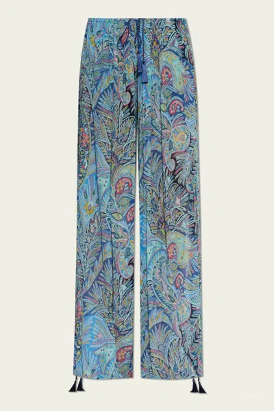 Etro Floral Paisley Wide-leg Pant In Multicolor In Blue