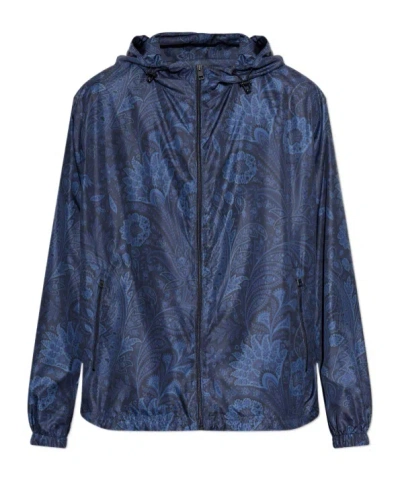 Etro Floral Paisley-pattern Windbreaker Jacket In Blue