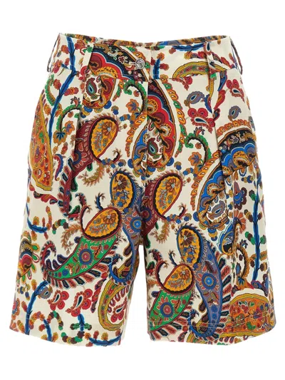 Etro Floral Paisley-pattern Stretch Cotton Shorts In Multi