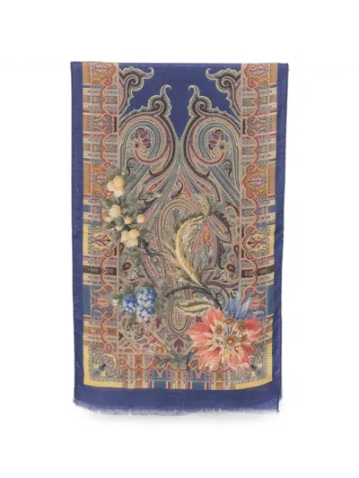 Etro Floral Paisley-print Scarf In Blue