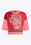 Etro Bandana Print Silk Knit Combo Sweater In Red