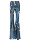 Etro Blue Flare Pants With Flower Pattern In Blue