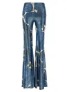 Etro Blue Flare Pants With Flower Pattern In Blue