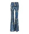 Etro Blue Flare Pants With Flower Pattern In Blue