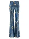 Etro Blue Flare Pants With Flower Pattern In Blue