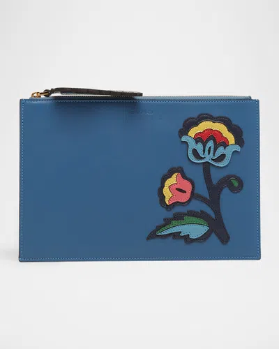 Etro Floral Patch Leather Pouch In Multi