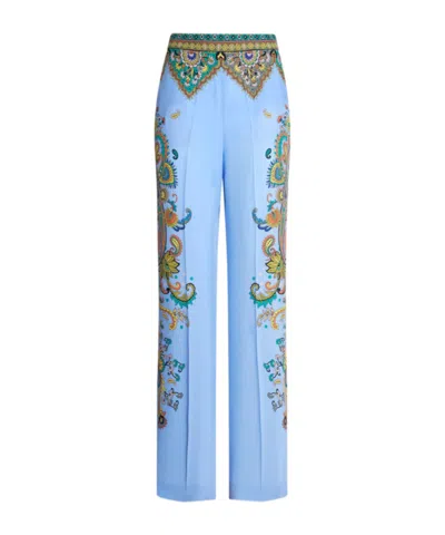 Etro Floral Pattern Casual Pants In Blue