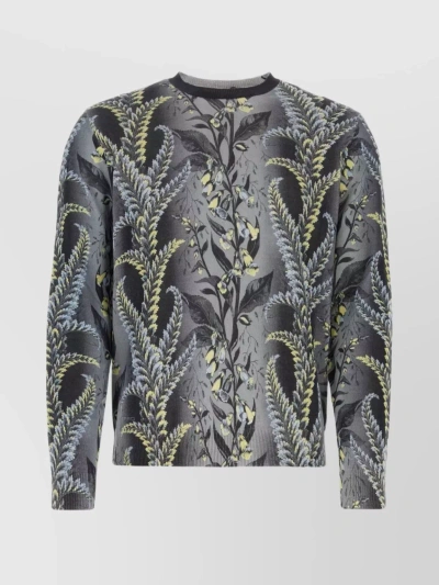 Etro Floral Pattern Cotton Crew Neck Sweater In Gray