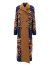 Etro Bi-material Double-breasted Long Coat In Brown