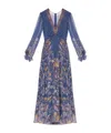 Etro Draped Floral-print Silk-crepon Maxi Dress In Blue