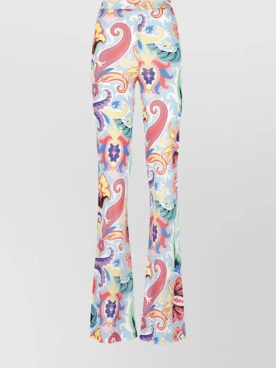 Etro Floral Pattern Elastic Waist Flared Leg Pants In Multi