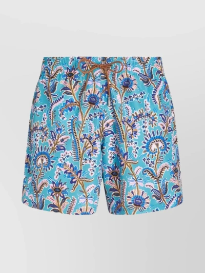 Etro Floral Pattern Elastic Waistband Beach Shorts In Blue