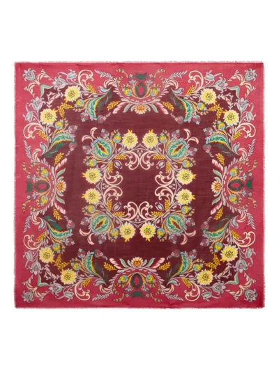Etro Floral-pattern Fringed Shawl In Red