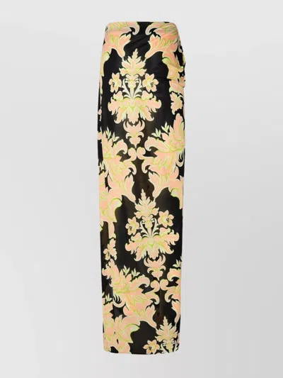 Etro Floral Pattern High Waist Side Slit Skirt In Multi