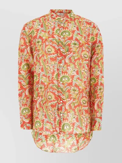 Etro Floral Pattern Long Sleeves Curved Hem Shirt In Yellow