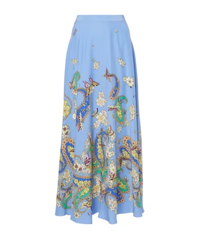 Etro Floral Pattern Midi Skirt In Blue