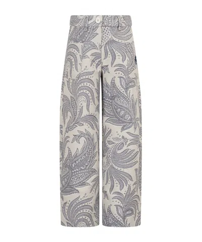Etro Floral Pattern Pants In Gray
