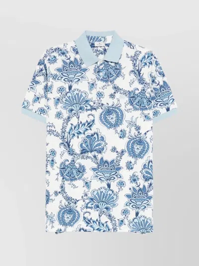 Etro Floral Pattern Polo Shirt With Contrasting Collar In Blue