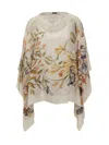 Etro Floral Pattern Poncho In White
