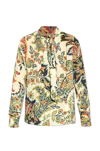 Etro Botanical Scarf Collar Blouse In Beige